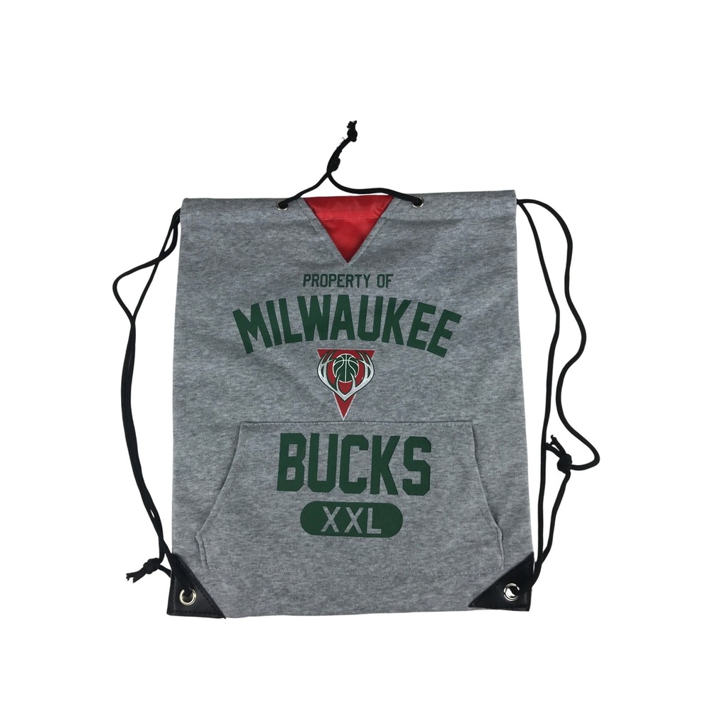 Milwaukee Bucks NBA XXL Gray Drawstring Backpack Sack Gym Bag 14"x 16.5"